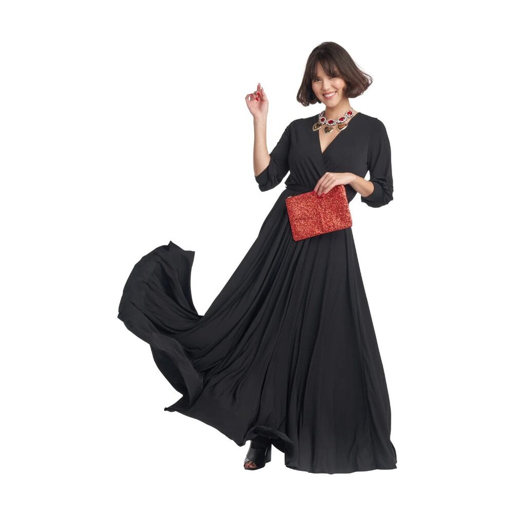 NWT Buru black stretch jersey wrap maxi dress